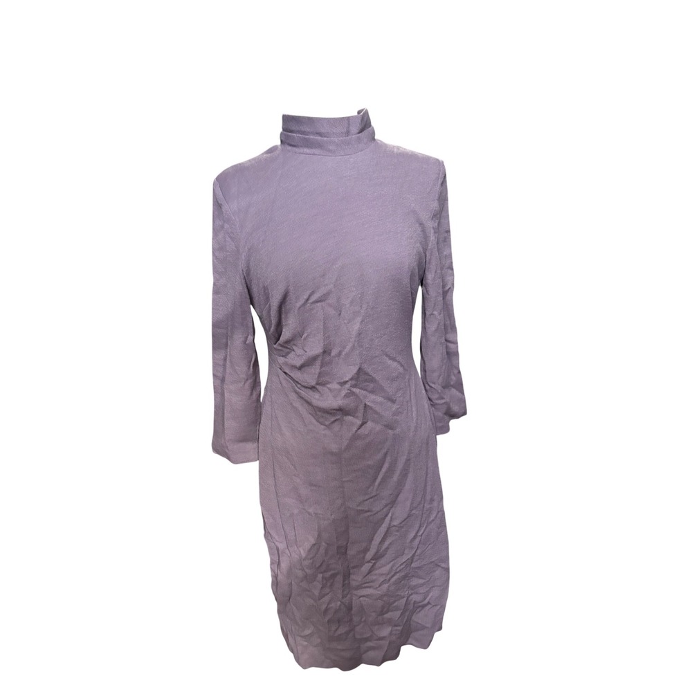 Talbots 100% Merino Wool Mock Neck Ruched Midi Dress Size 12 Lavender